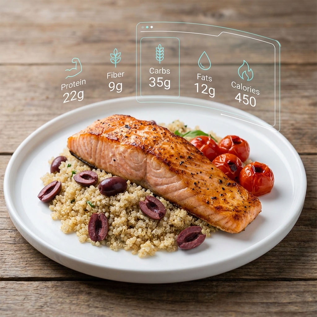 Example meal photo with illustrative nutrient estimates